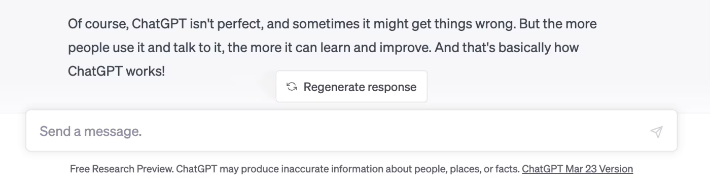 ChatGPT's disclaimer that it can make mistakes